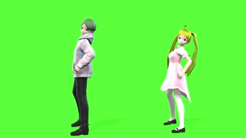 Dynamic Anime Style Virtual Idol Movement on Green Screen 1 Stock Footage 320396031