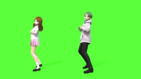 Dynamic Anime Style Virtual Idol Movement on Green Screen 7 Stock Footage 320451382