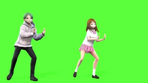 Dynamic Anime Style Virtual Idol Movement on Green Screen 10 Stock Footage 320452103