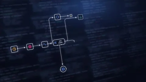 Dynamic API Monitoring Interface with Indigo Background Featuring Glowing Elemen Stock Footage 341589671