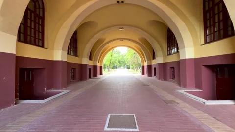 Dynamic Archway View of the Great Terrace Building in Palic Park Vídeos de archivo 336178977