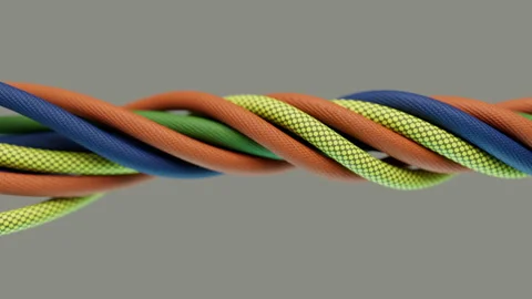 Dynamic Arrangement of Blue, Green and Orange Cords Stock Footage 311840522