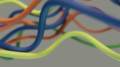 Dynamic Arrangement of Blue, Green and Orange Cords Stock Footage 311842384