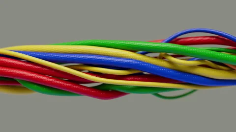 Dynamic Arrangement of Red, Yellow, Green and Blue Cords Stock Footage 311840996