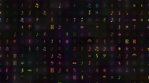 Dynamic Array of Colorful Music Symbols Flickering, Abstract Background Stock Footage 308394391