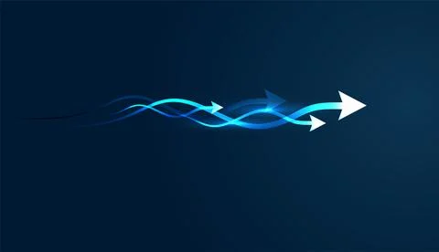 Dynamic arrows weave together to show how innovation creates a steady path .. Stock Illustration