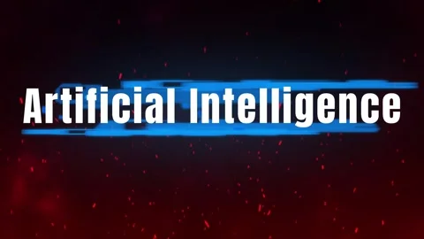 Dynamic artificial intelligence text appears with blue light streaks and fiery Stock Footage 343805353