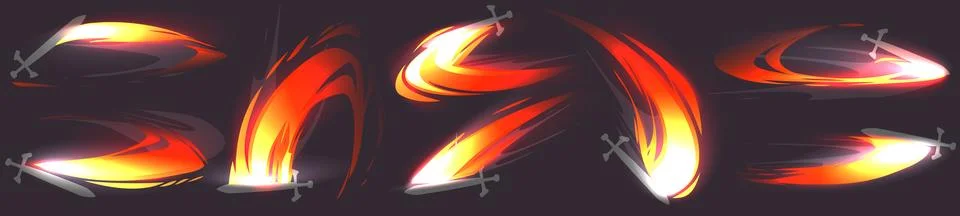 Dynamic attack effect with fiery swoosh elements Stock Illustration