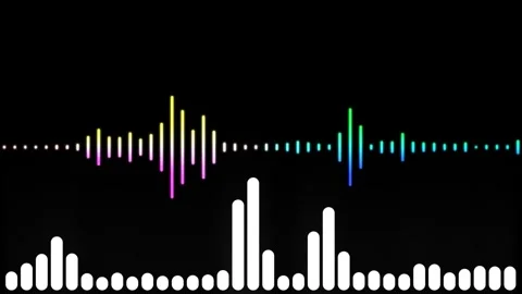 Dynamic audio waveform visualization featuring colorful spectrum bars against Video stock 345149021