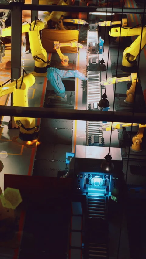 Dynamic automation at work in a vibrant manufacturing facility Stock Footage 331835850