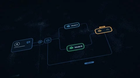 Dynamic A B Judge Arena with Blue Matrix Background for AI Response Evaluation Video stock 339542049