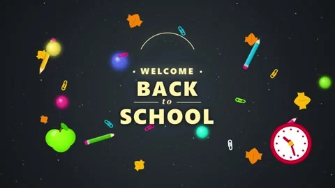 Dynamic back to school motion graphic with rotating stationery icons on dar.. Stock Footage 345041238