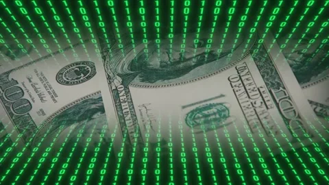 Dynamic background. Dollar bills and computer code. Vidéo 342946186