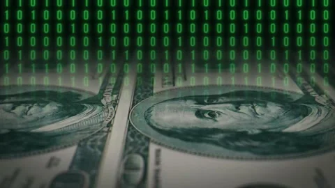 Dynamic background. Dollar bills and computer code. Video stock 342947222