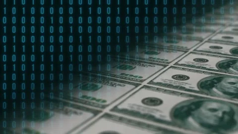 Dynamic background. Dollar bills, computer code. Vidéo 342949451