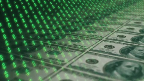 Dynamic background. Dollar bills, an icon, and a dollar sign Video stock 342948307