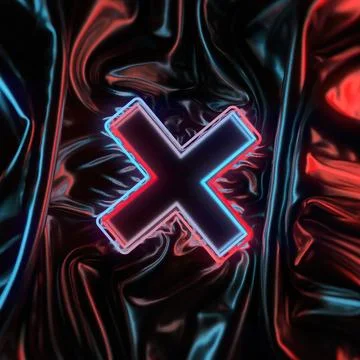 A dynamic background featuring a neon X symbol on black metallic fabric Stock Illustration