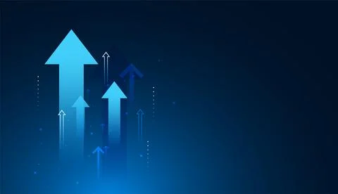 The dynamic background with glowing blue arrows illustrates positive digita.. Stock Illustration