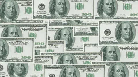 A dynamic background made of dollars on a blue background. 4K Stockbeeldmateriaal 343734812