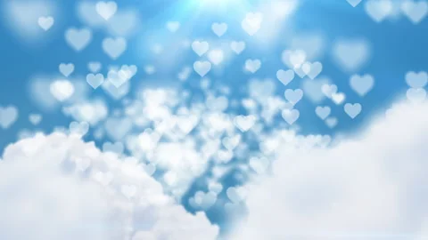 Dynamic background with pulsating hearts in the clouds concept on the theme o Video stock 169960597