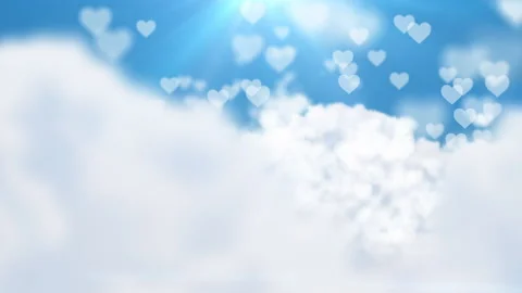 Dynamic background with pulsating hearts in the clouds concept on the theme o Video stock 169960609