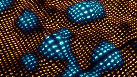 Dynamic background of random numbers in blue and yellow acid colors Video stock 160677309