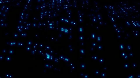 Dynamic background with smooth movement of blue dots in space on a black back Stock Footage 160943612