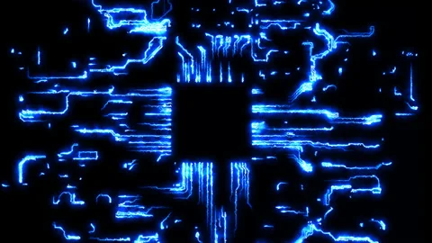 Dynamic background of virtual circuit board with chip. cyclical animation on  Video stock 165778517