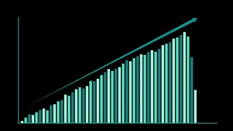 Dynamic bar chart footage showing financial growth with upward trend arrow. Stock-Footage 333493397