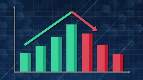 Dynamic bar chart showing financial growth and decline with up and down arr.. Vídeos de archivo 333912397