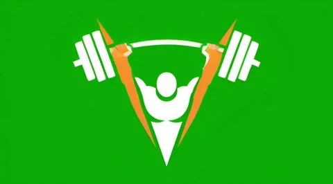 Dynamic Barbell Lifter Logo White &amp; Orange Graphic on Vibrant Green Video effect Stock Footage 320779934