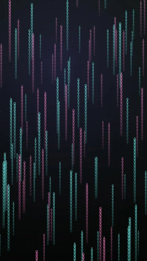 Dynamic binary code cascade with vibrant circles against a dark backdrop 库存影片 327625744