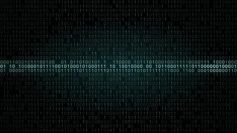 Dynamic binary field animation featuring glowing digits in teal and green hues s Stock Footage 341328084