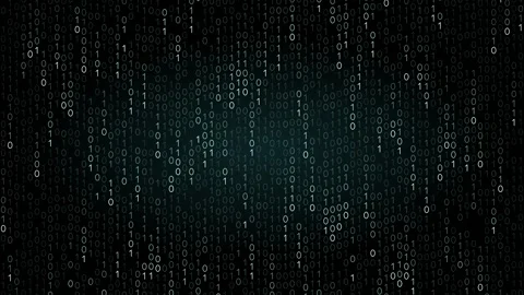 Dynamic binary rain columns with glowing digits cascading down a dark backdrop f Stock Footage 341329161