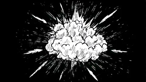 Dynamic black and white cartoon explosion animation sequence showcasing ene.. Stock Footage 314964384