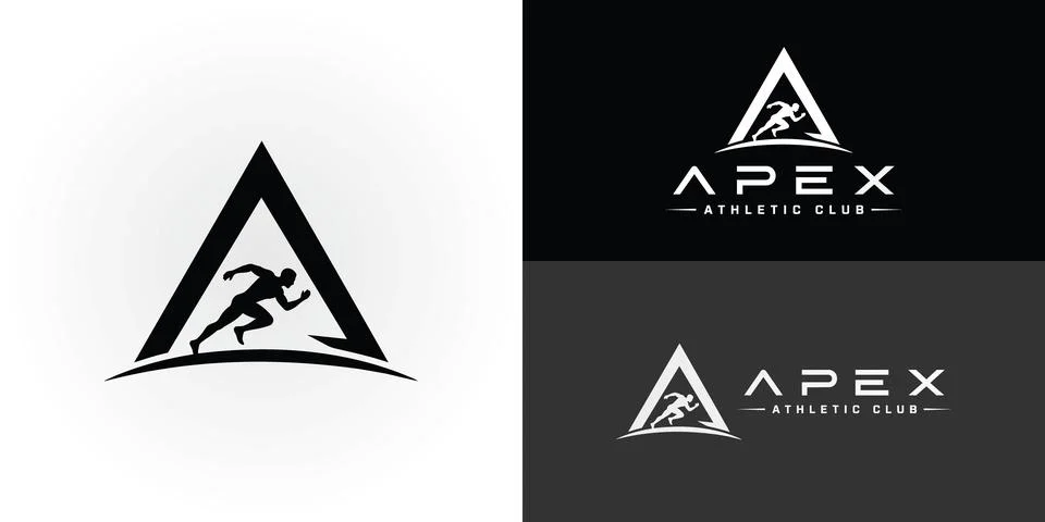 A dynamic black-and-white logo featuring an athletic silhouette 库存插图