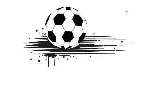 Dynamic black and white soccer ball illustration over grunge brush strokes and Stock Illustration