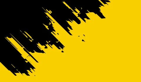 Dynamic black brush strokes on bright yellow background abstract design vector Stock Illustration