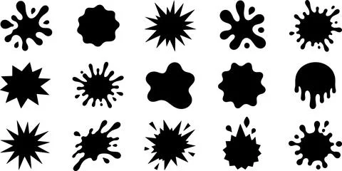 Dynamic black ink splash and abstract liquid droplet shapes for creative pa.. Stock Illustration