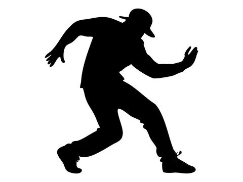 Dynamic black silhouette of dancing man isolated on white background, graphic Stock Illustration