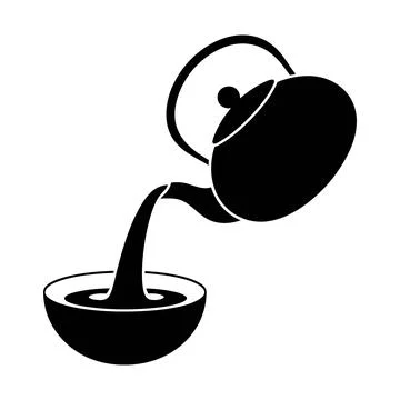 Dynamic black silhouette icon of tea being poured into a bowl Stock Illustration