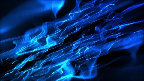 Dynamic blue abstract wave of glowing particles and lines, flowing in motion Stock Footage 312630141