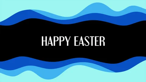 Dynamic blue and black wave with Happy Easter in white letters 库存影片 258728474