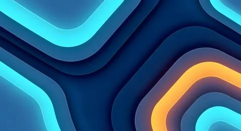 Dynamic blue and orange rounded wavy lines abstract background with glowing.. Stockillustratie