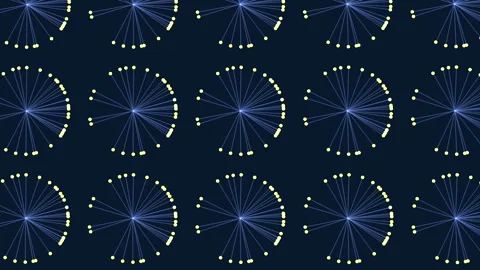 Dynamic blue and yellow pattern of interconnected circles and lines 스톡 동영상 258931097