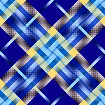 Dynamic blue and yellow pixelated tartan pattern with a modern geometric fe.. Stock Illustration