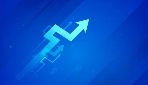 A dynamic blue background with upward-pointing arrows representing growth, .. Stock Illustration