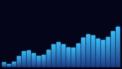 Dynamic blue bar chart visualization against a deep black background display Video stock 335118129