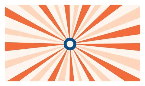 Dynamic blue circle emblem with orange sunburst rays and light concentric b.. Stock Illustration