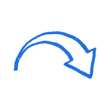 Dynamic Blue Curved Arrow Hand Drawn Doodle Vector Illustration Stock Illustration